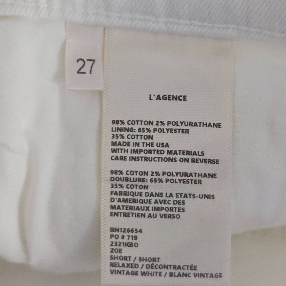 L'AGENCE Zoe White Frayed Cutoff Denim Shorts Size 27 Stretchy High Rise - Picture 14 of 15
